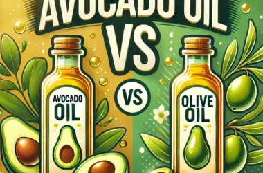 Side-by-side illustration of avocado oil being used for high-heat frying and olive oil for light sautéing, with icons of their respective smoke points